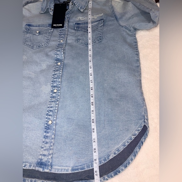 NWT True Religion Light Bliss Wash Logo Georgia Long Sleeve Denim Shirt Sz Small - Picture 11 of 12